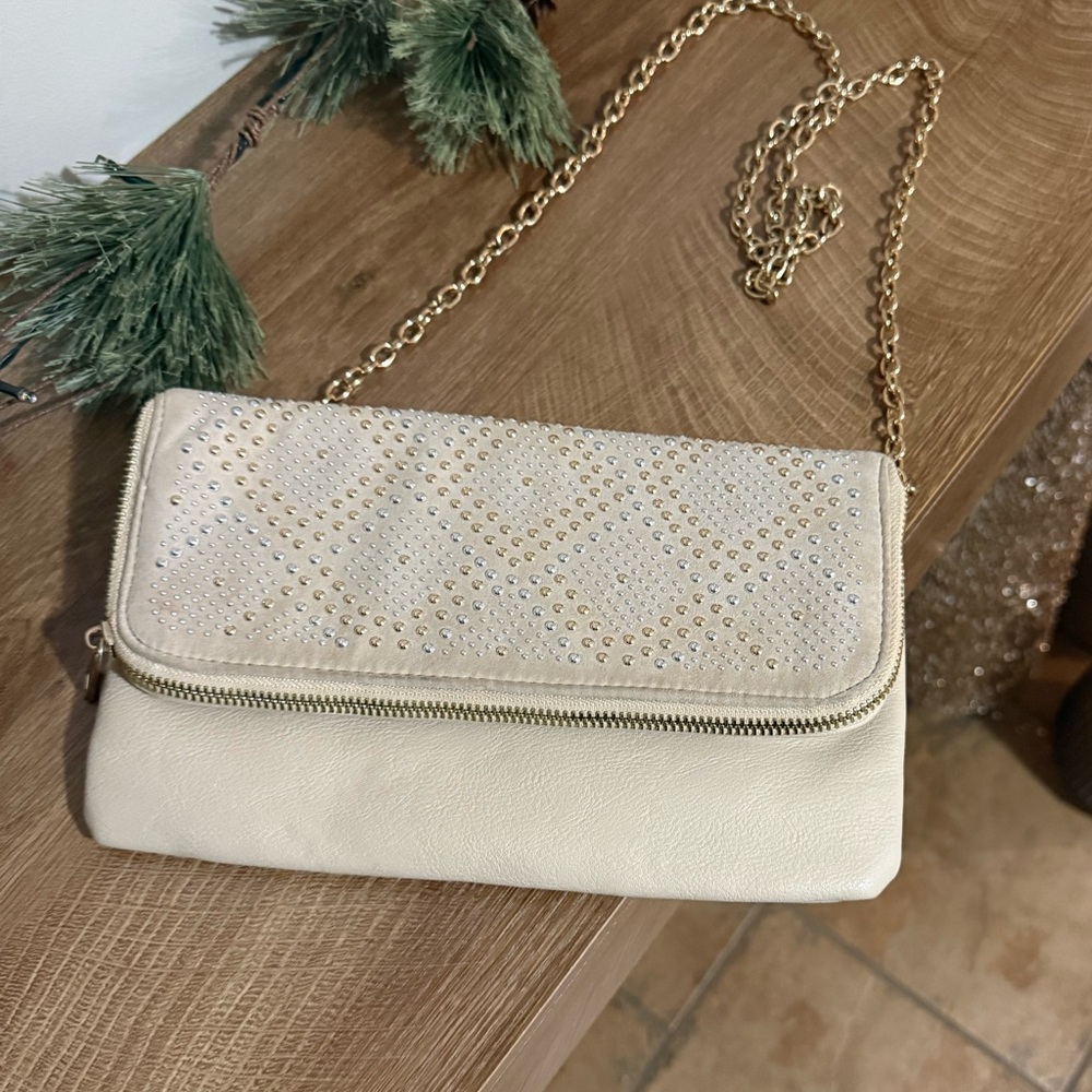 Aldo Cream Clutch with Gold Chain